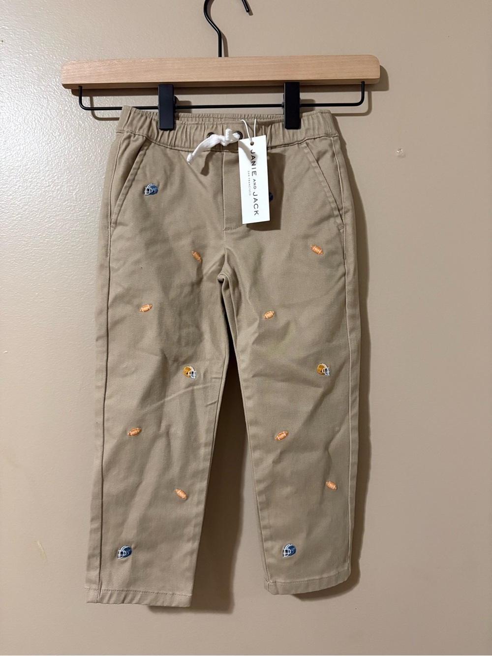 Janie and Jack Khaki Embroidered Football Pants for Kids